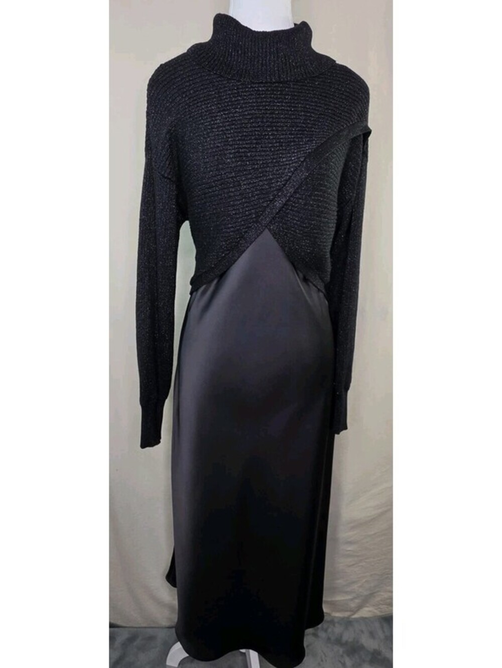 Pedro del Hierro Satin Dress Lurex Top Set 4 Black NWT